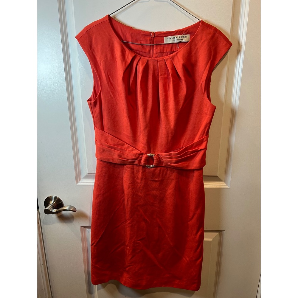 Trina Turk Womens Sheath Dress Ring Waist Detail Orange Size 8